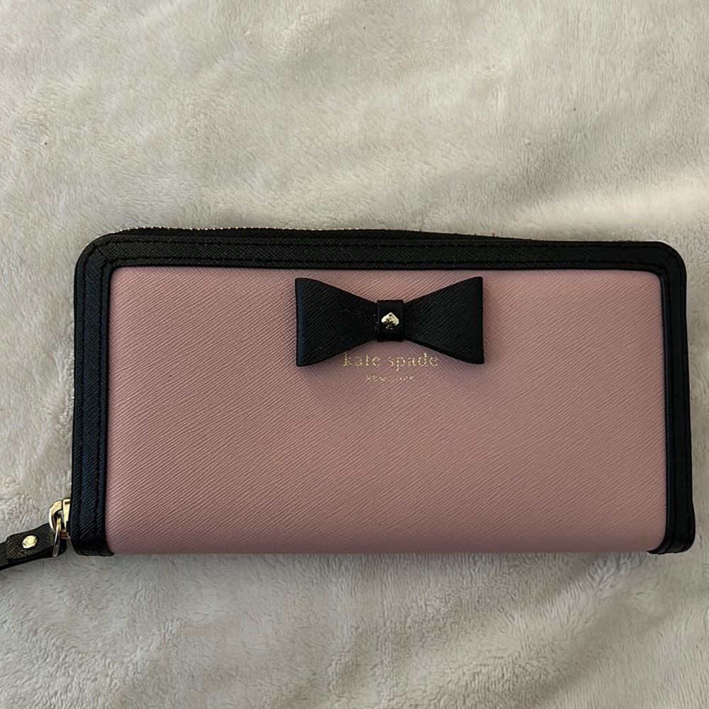 Large pink with black accent kate spade wallet